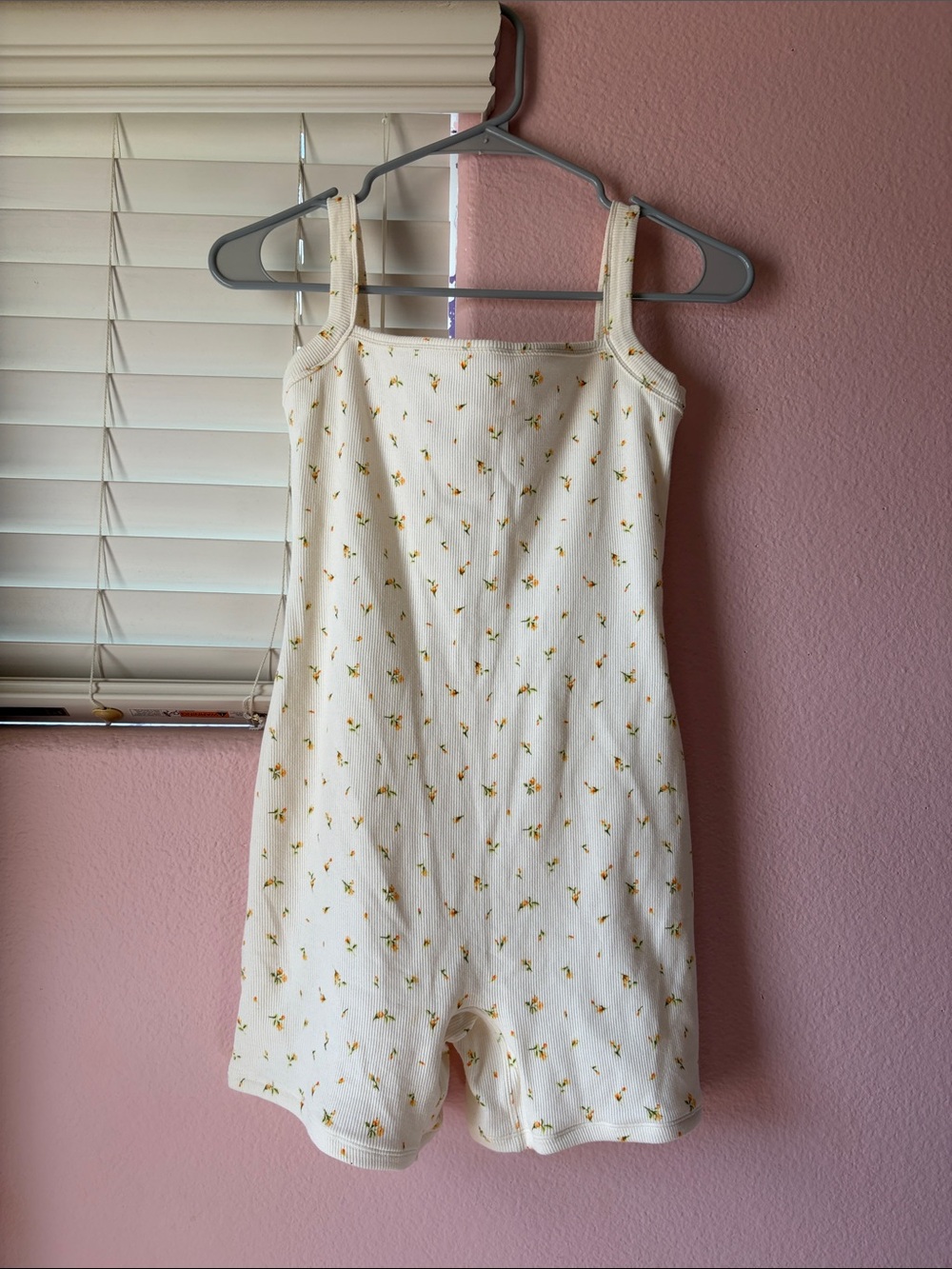 SKIMS Cream Floral Ribbed Tank Romper